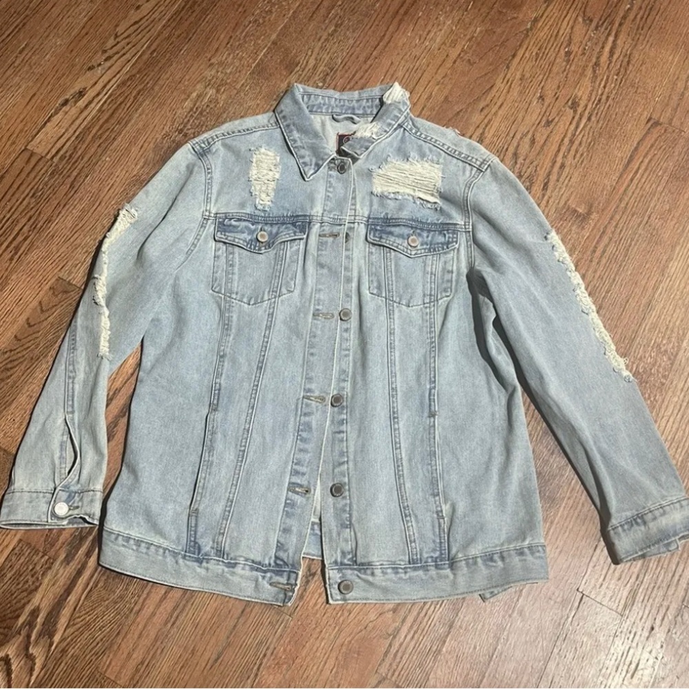 Boom Boom Jeans Jacket Distressed‎ Denim Blue X-Large Women's Jacket
